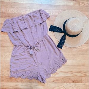 Eyelet Romper in Dusty Lavender